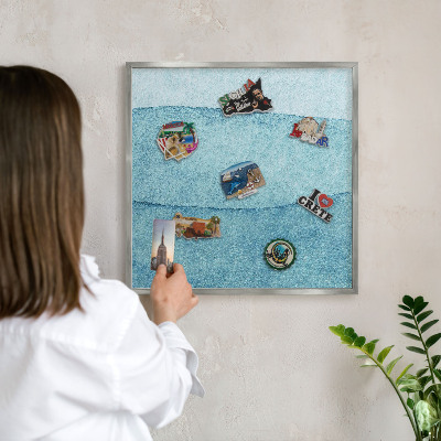 Tableau pour collection d'aimants cadre argenté Vagues bleues