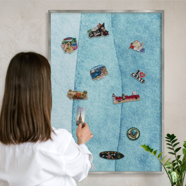 Tableau pour collection d'aimants cadre argenté Vagues bleues