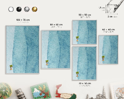 Tableau pour collection d'aimants cadre argenté Vagues bleues