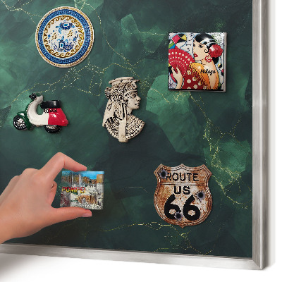 Tableau pour collection d'aimants cadre argenté Profondeur verte