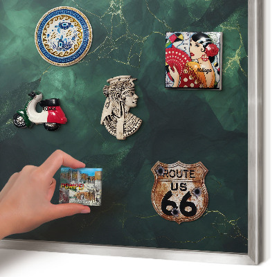 Tableau pour collection d'aimants cadre argenté Profondeur verte