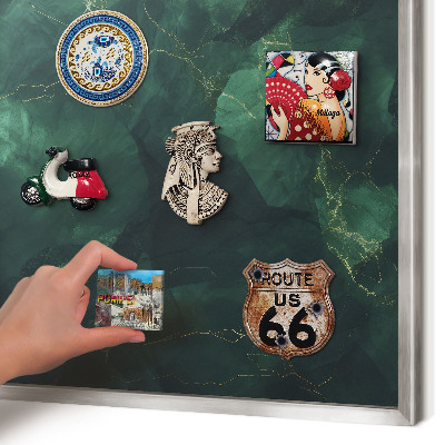 Tableau pour collection d'aimants cadre argenté Profondeur verte