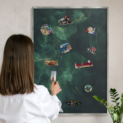 Tableau pour collection d'aimants cadre argenté Profondeur verte