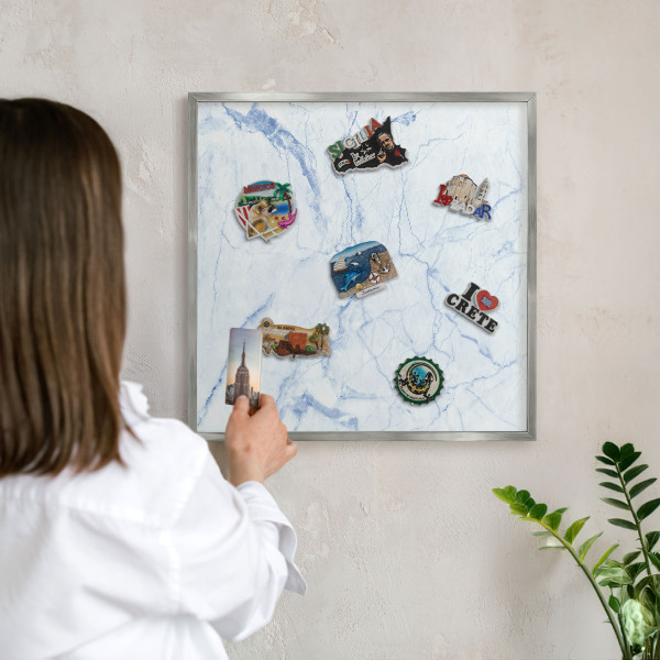 Tableau magnétique décoratif avec cadre argenté Motif en marbre