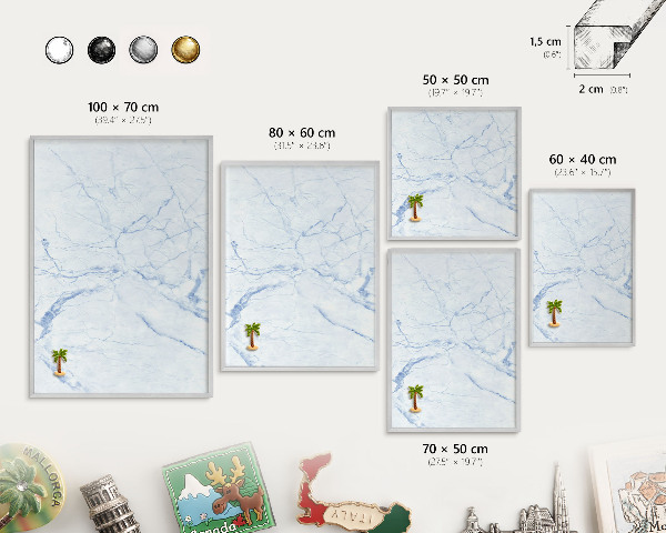 Tableau magnétique décoratif avec cadre argenté Motif en marbre