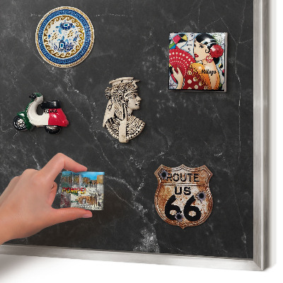 Tableau magnétique décoratif avec cadre argenté Marbre noir