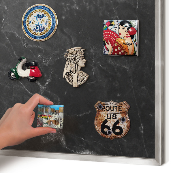 Tableau magnétique décoratif avec cadre argenté Marbre noir