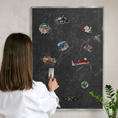 Tableau magnétique décoratif avec cadre argenté Marbre noir