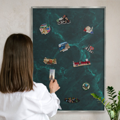 Tableau pour collection d'aimants cadre argenté Profondeur verte