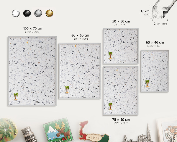 Tableau pour collection d'aimants cadre argenté Style terrazzo