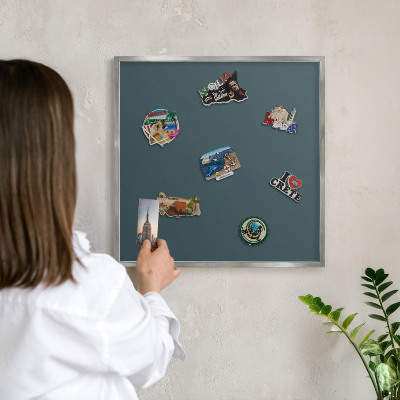 Tableau magnétique décoratif avec cadre argenté Turquoise