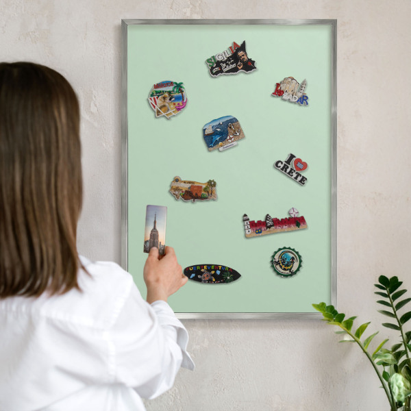 Tableau pour collection d'aimants cadre argenté Vert menthe