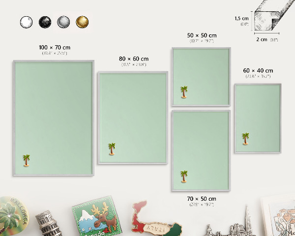 Tableau pour collection d'aimants cadre argenté Vert menthe