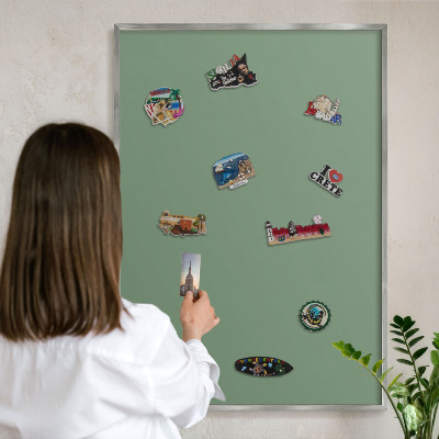 Tableau pour collection d'aimants cadre argenté Vert délavé