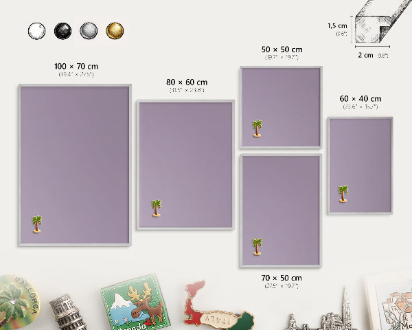 Tableau magnétique décoratif avec cadre argenté Lilas violet