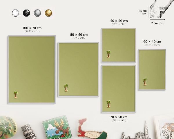 Tableau pour collection d'aimants cadre argenté Vert vintage