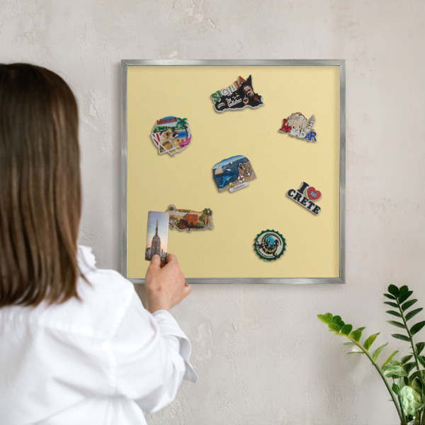 Tableau magnétique décoratif avec cadre argenté Jaune crème