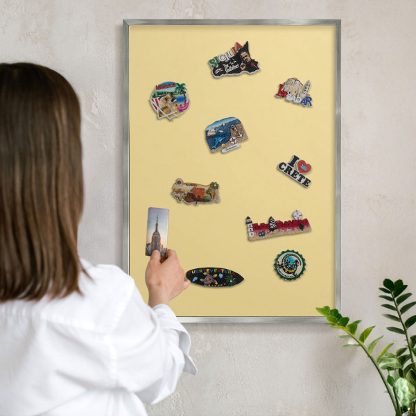 Tableau magnétique décoratif avec cadre argenté Jaune crème