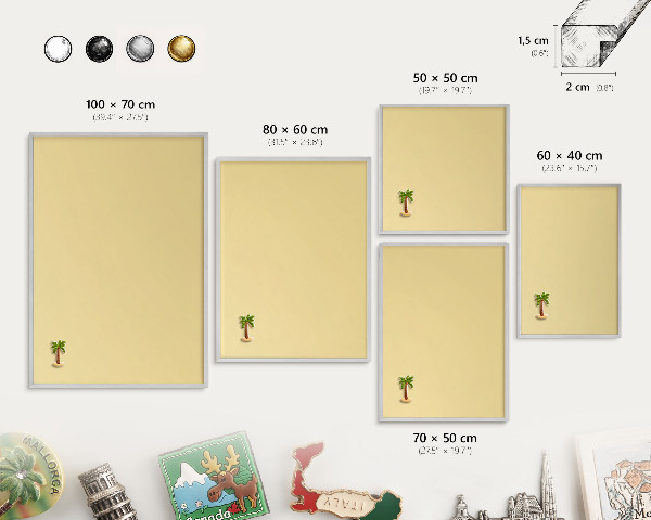 Tableau magnétique décoratif avec cadre argenté Jaune crème