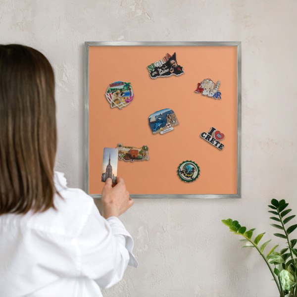 Tableau pour collection d'aimants cadre argenté Orange pastel