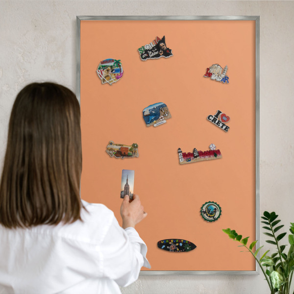 Tableau pour collection d'aimants cadre argenté Orange pastel
