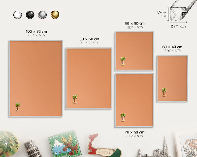 Tableau pour collection d'aimants cadre argenté Orange pastel
