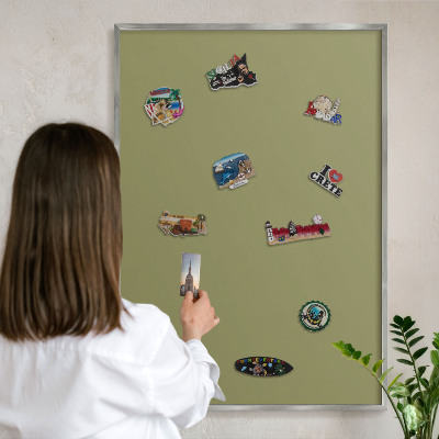 Tableau magnétique décoratif avec cadre argenté Herbe verte