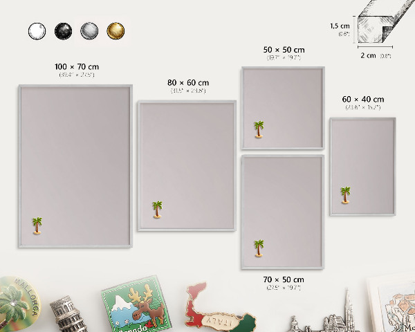 Tableau pour collection d'aimants cadre argenté Gris cendré