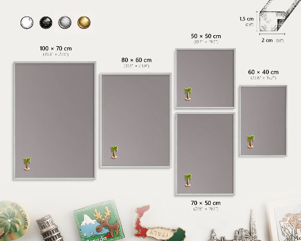 Tableau magnétique décoratif avec cadre argenté Gris cendré