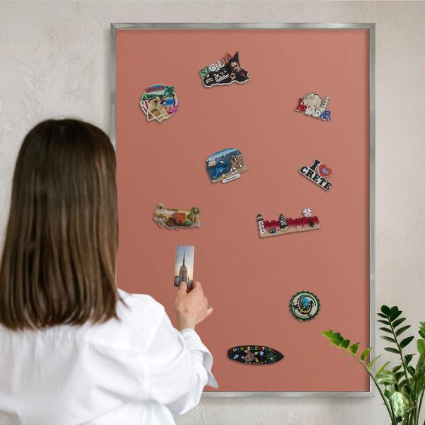 Tableau pour collection d'aimants cadre argenté Couleur brique