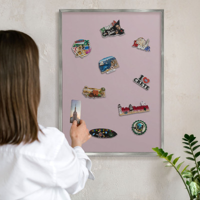 Tableau pour collection d'aimants cadre argenté Lilas pastel