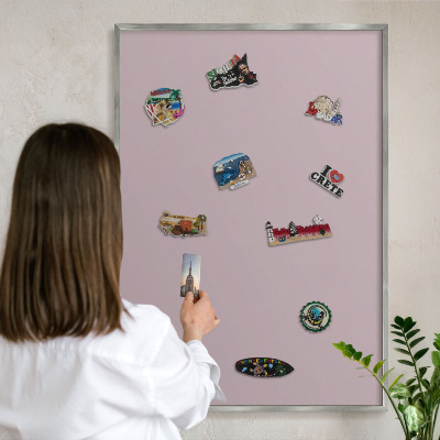 Tableau pour collection d'aimants cadre argenté Lilas pastel