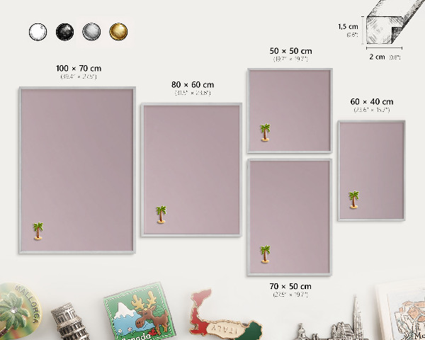 Tableau pour collection d'aimants cadre argenté Lilas pastel