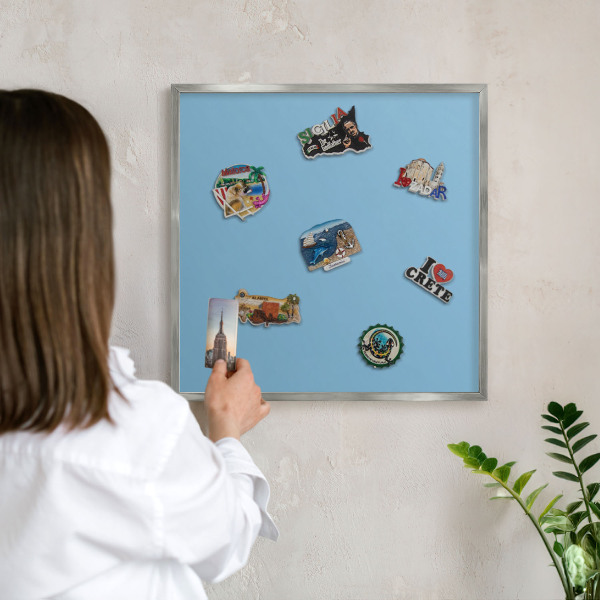 Tableau pour collection d'aimants cadre argenté Couleur bleue