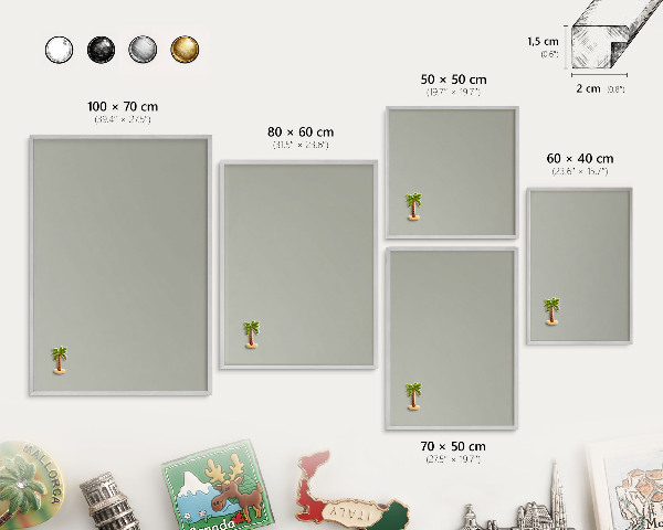 Tableau magnétique décoratif avec cadre argenté Gris neutre