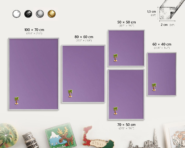Tableau pour collection d'aimants cadre argenté Violet