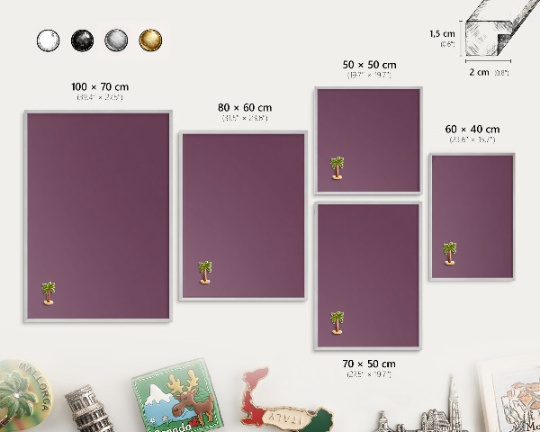 Tableau magnétique décoratif avec cadre argenté Couleur violette