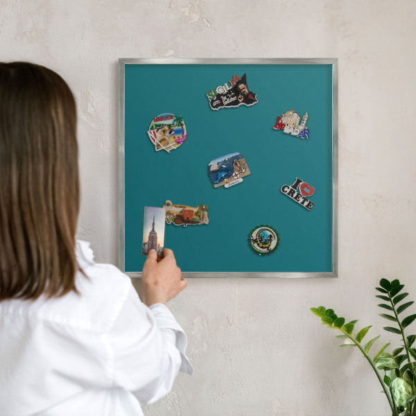 Tableau pour collection d'aimants cadre argenté Turquoise foncé
