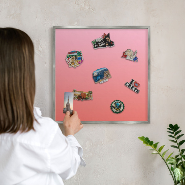 Tableau magnétique décoratif avec cadre argenté Rose orange