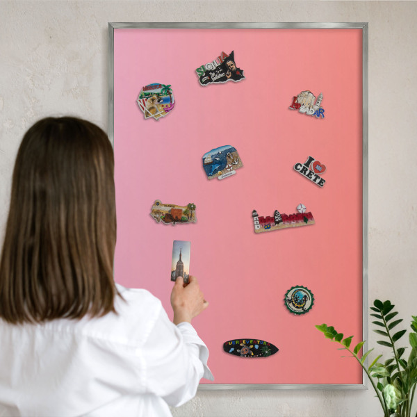 Tableau magnétique décoratif avec cadre argenté Rose orange