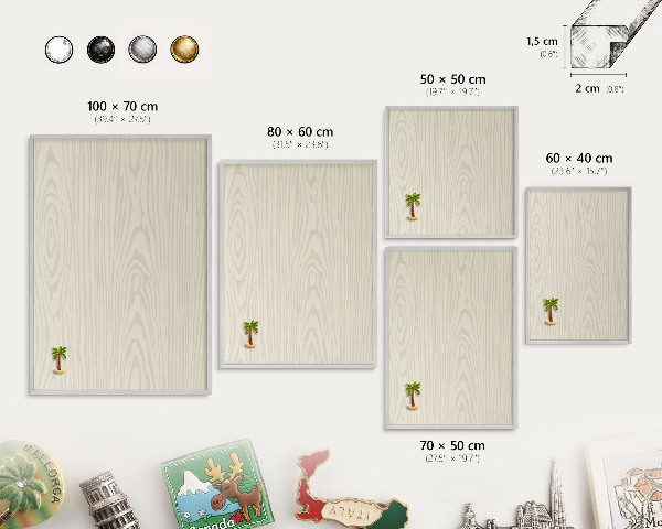 Tableau pour collection d'aimants cadre argenté Anneaux en bois