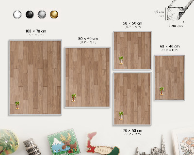 Tableau magnétique décoratif avec cadre argenté Motif en bois