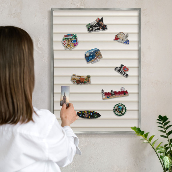 Tableau pour collection d'aimants cadre argenté Lignes verticales