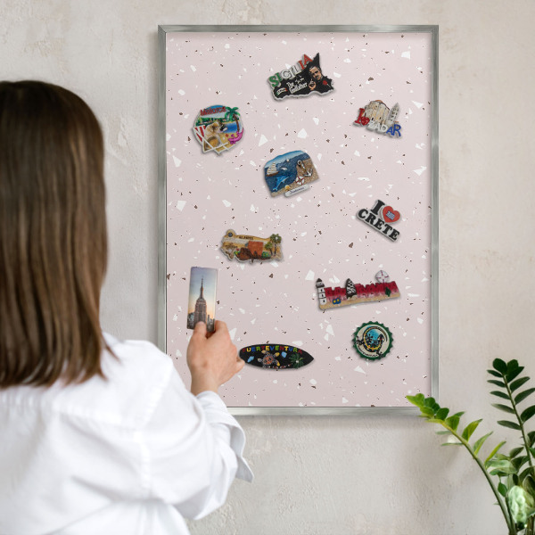 Tableau magnétique décoratif avec cadre argenté Terrazzo moderne
