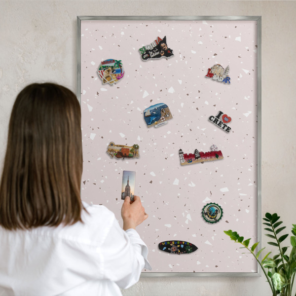Tableau magnétique décoratif avec cadre argenté Terrazzo moderne