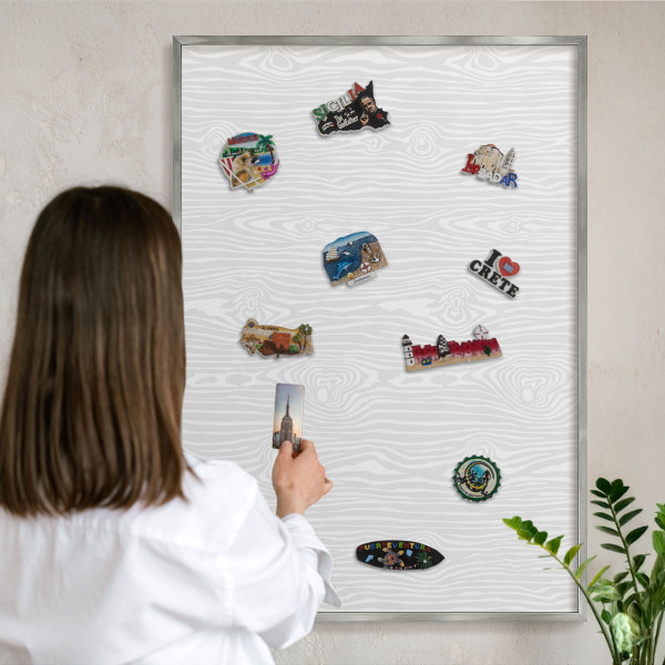 Tableau pour collection d'aimants cadre argenté Motif en bois