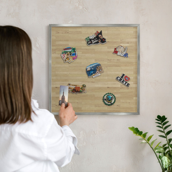 Tableau magnétique décoratif avec cadre argenté Texture bois