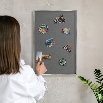 Tableau magnétique décoratif avec cadre argenté Texture grise