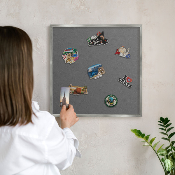 Tableau magnétique décoratif avec cadre argenté Texture grise