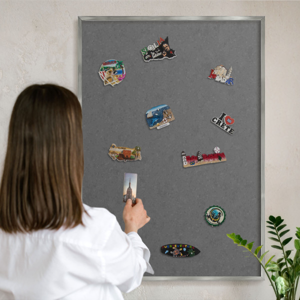 Tableau magnétique décoratif avec cadre argenté Texture grise